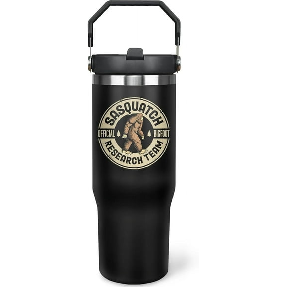30oz Bigfoot Tumbler - Insulated Stainless Steel Cup with Handle & Flip Straw | Sasquatch Gifts for Men, Dad | Father''s Day, Birthday, Christmas Gift