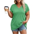 thumbnail image 2 of Jewelreauty Women's Plus Size T-Shirts Short Sleeve V Neck Basic Tees 1X-5X Split Hem Soft Casual Summer Tops, Green 4XL, 2 of 6