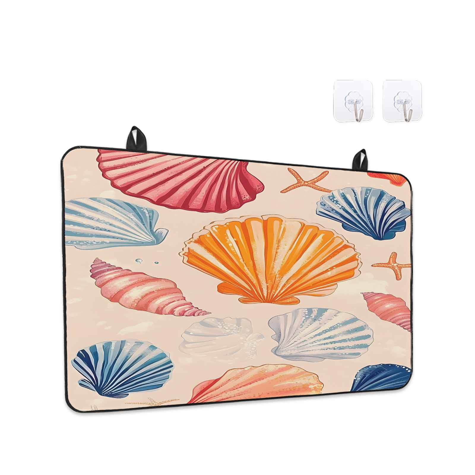 Orange Blue Pink Coastal Stove Top Cover for Electric Stove, Heat-proof & Non Slip Glass Top Stove Cover Protector, Summer Nautical Shell Beach Kitchen Flat Cooktop Rubber Mat 24x21 Inches