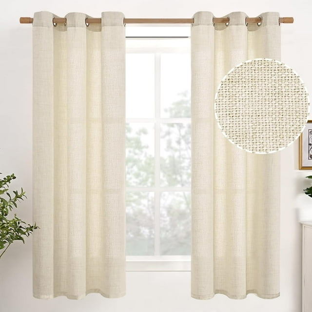 Natural Linen Curtains Long for Living Room Bedroom Groet Top Light Filtering Privacy Linen Textu Window Semi Sheer Drapes Birch Panels x