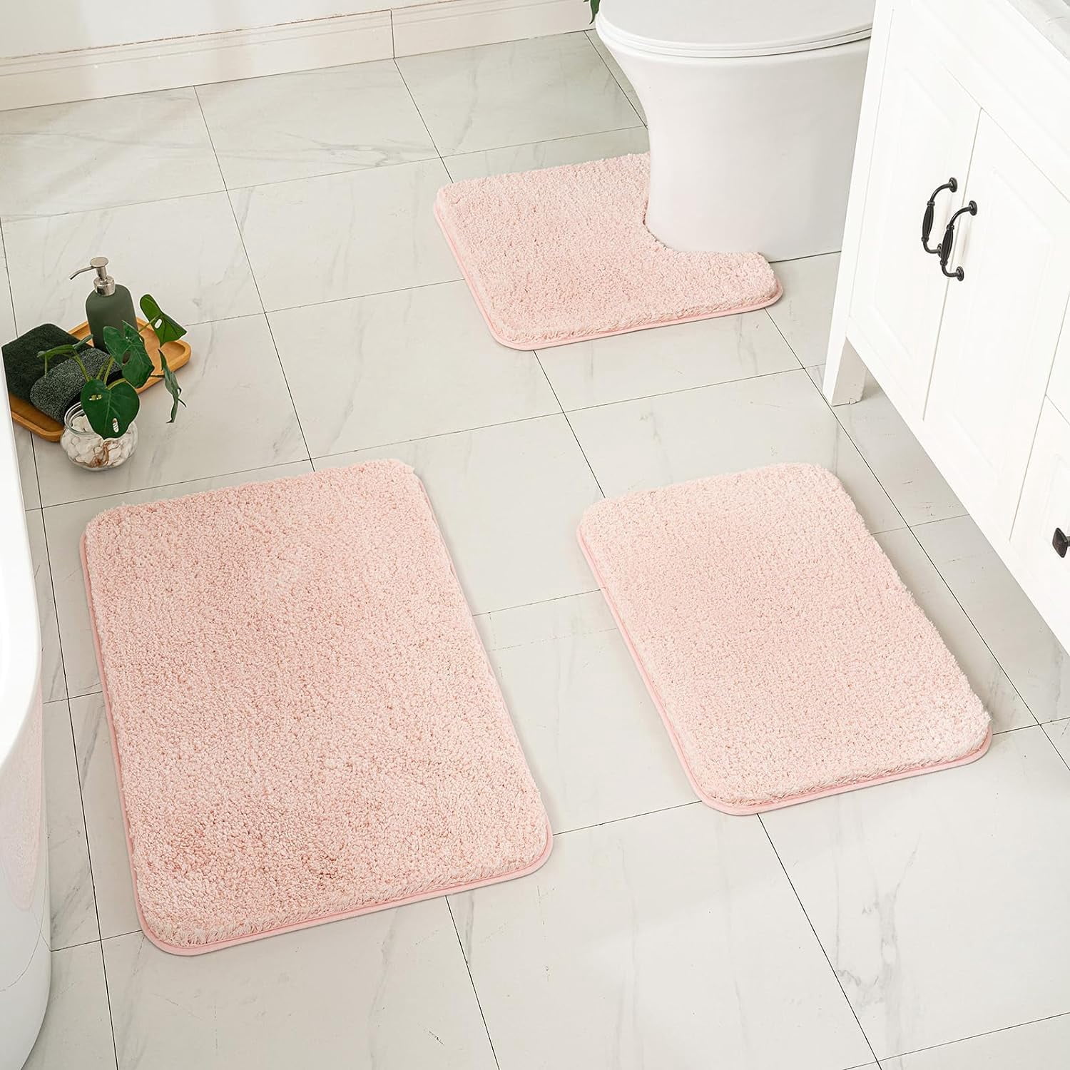 Blue Bathroom Rugs Set 2 Piece Soft Absorbent Microfiber Bath Mat Non Slip Quick Dry Machine Washable Plush Shaggy Mats for Tub Shower Floor 16x24 inches