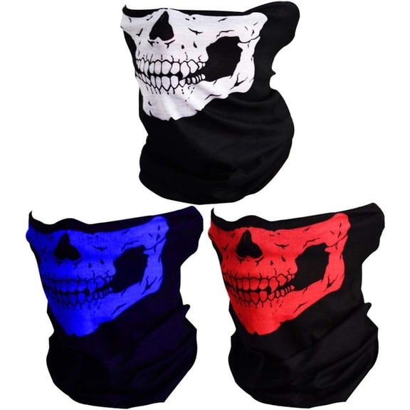 3 Pack Skull Bandanas for Men Neck Gaiters for Women Motorcycle Face Mask Sun Dust Protection Seamless Scarf Balaclava