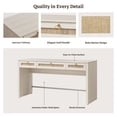 thumbnail image 3 of SICOTAS 59.05" W Home Office Computer Desk with Ample Storage Set of 2，Boho Writing Desk with 3 Spacious Drawers & Unique Rattan Decor, Farmhouse Coastal Classic Style, Cream White, 3 of 13