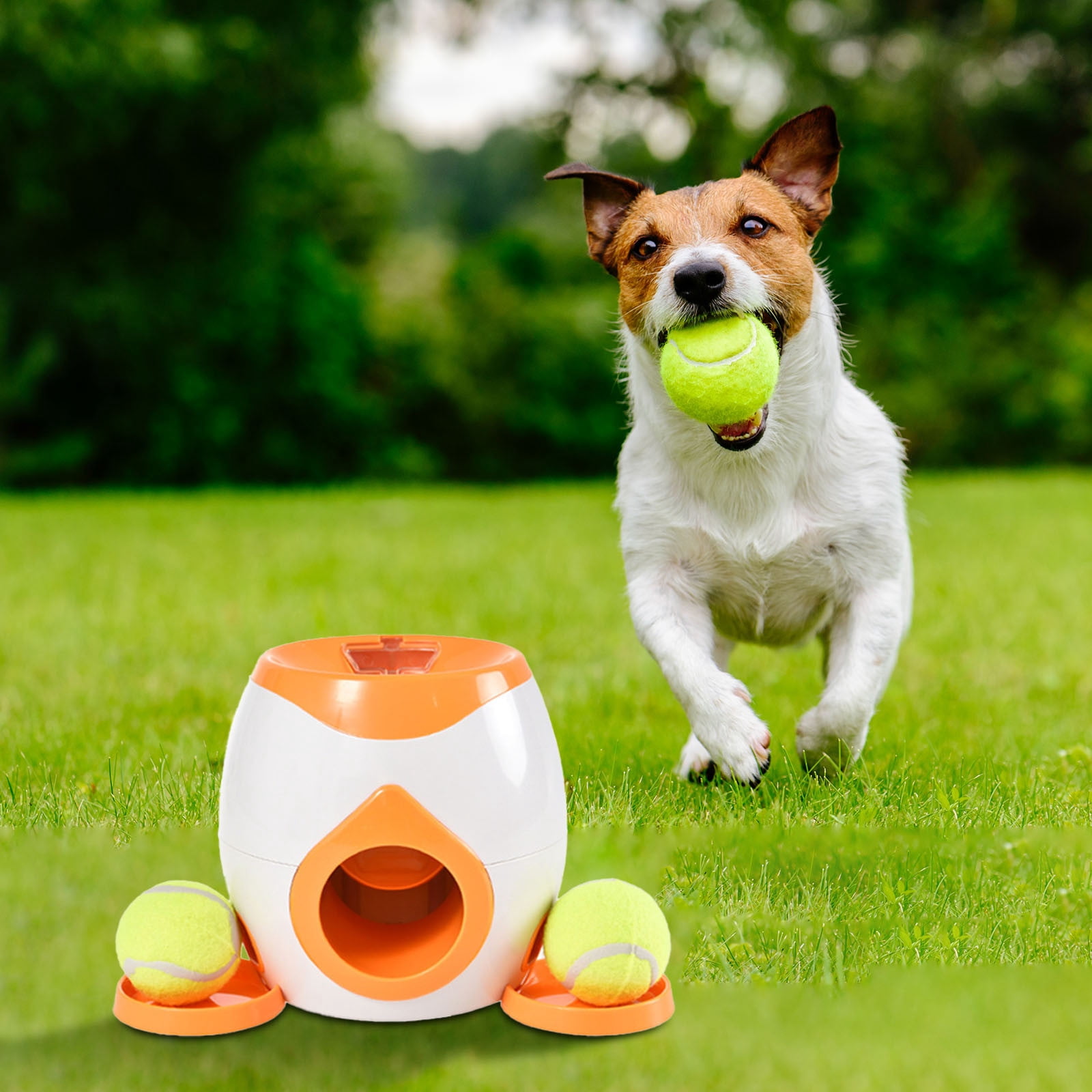 2-in-1 Automatic Dog Ball Launcher & Automatic Treat, Interactive Dog Tennis Ball Throwing Machine Interactive Dog Toy for Training & Fetch