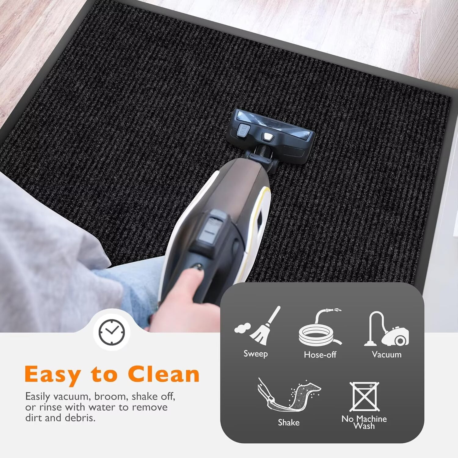 KOLOKO Outdoor Mat Non Slip Doormat 3'x3' Front Door Mat Outside Welcome Mat Dirt Trapper Commercial Indoor Floor Mat Rubber Backed Thicken Entryway Rug Low Profile Black