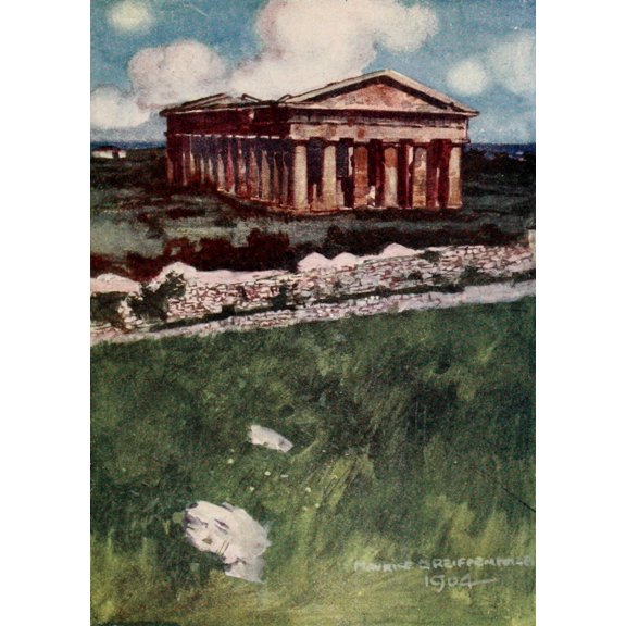 The Naples Riviera 1907 The Temple of Neptune Paestum Canvas Art - Maurice Grieffenhagen (18 x 24)