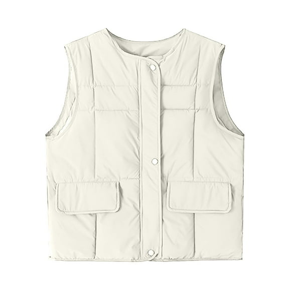 Mceream Lightweight Vest Women Zip Up Crewneck Splice Quilted Vest Winter Sleeveless Warm Casual Soft Outwear Jacket Plus Size Winter Warm Outwear with Pockets Abrigos De Mujer White XXL