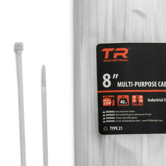 TR Industrial Multi-Purpose UV Cable Ties (500 Piece), 8", Natural