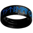 thumbnail image 2 of Viking Blue Rune Ring Black Stainless Steel Norse Celtic Band, 2 of 5
