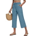 thumbnail image 2 of Cotton Linen Pants Womens Straight Leg Casual Capris 2026 Summer Beach Vacation Cropped Trousers Plus Size Drawstring Capri Pants Blue XL, 2 of 5