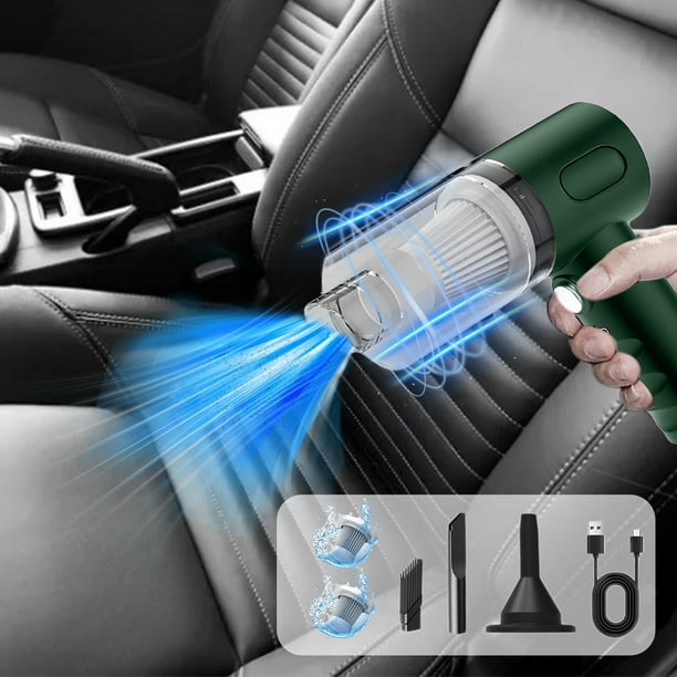 Aspirador de mano para coche 240W Potente succión | Mini destructor de polvo inalámbrico | Aspiradora de coche portátil pequeña recargable por USB | Verde | Diseño ligero | Filtro lavable | 12,6 x