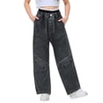 thumbnail image 4 of EnJoCho Teen Girls Cargo Jeans Wide Leg Ripped Baggy Elastic High Waist Vintage Denim Pants Multi Pocket Bottoms Hi𝗉 Hop Style For Kids Holiday Streetwear Fashion Outfit, 4 of 9