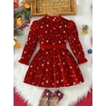 thumbnail image 5 of FAOWME Big Kids Girls Plush Dress Long Sleeve Star Print Ruffle Hem Bow Tie Belt Stylish Elegant Dresses For Autumn Winter Holiday Party Red 7-8 Years, 5 of 8