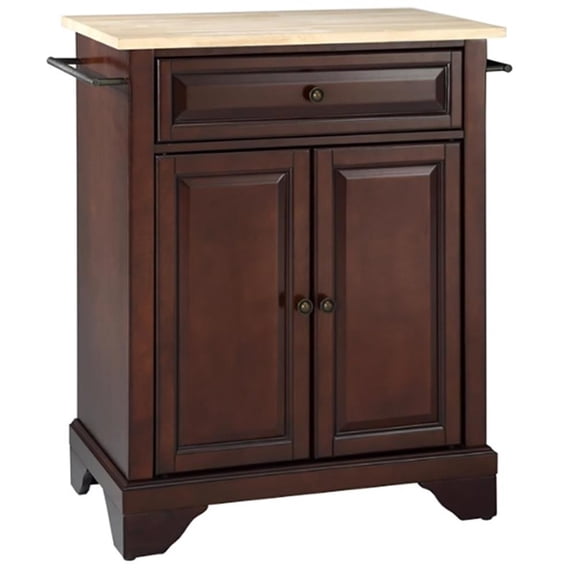 LAFAYETTE NATURAL WOOD TOP PORTABLE KITCHEN ISLAND IN VINTAGE MAHOGANY FINISH