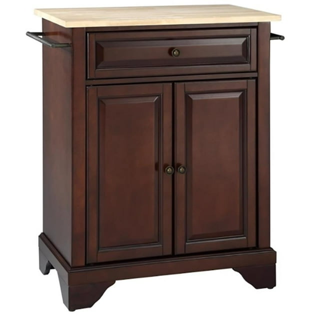 Pemberly Row Natural Wood Top Portable Kitchen Island in Mahogany