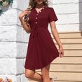 thumbnail image 6 of Admvng Summer Dresses for Women 2025 Casual V Neck Short Sleeve Drawstring Dresses with Pockets S-3XL, 6 of 9