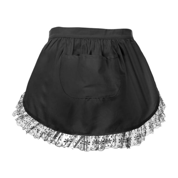 Delantal de cintura, delantal de camarera, delantales de servidor, medio delantal para hornear, cocina y cocinar Negro