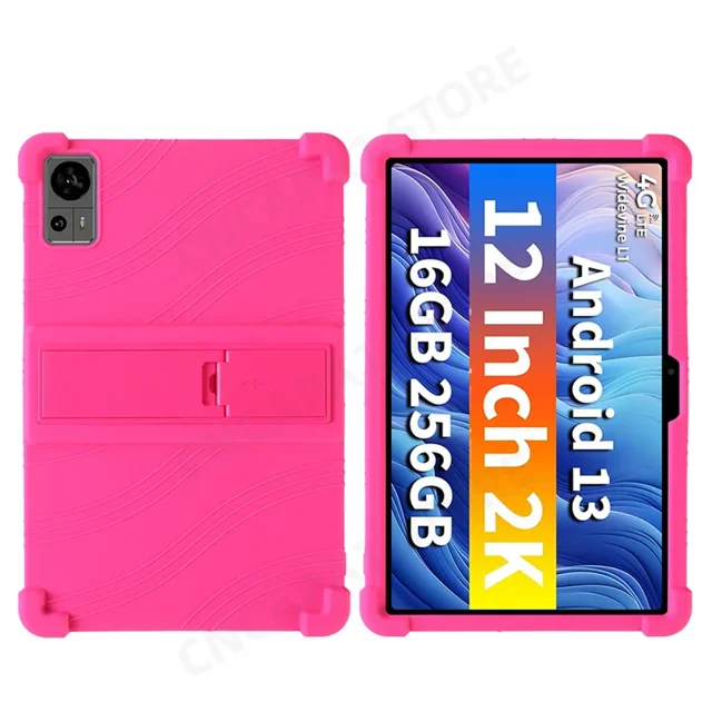 For Teclast T60 2023 12 inch Tablet PC Soft Silicone Shockproof Cover Case with Rear Kickstand Rose For Teclast T60 12in