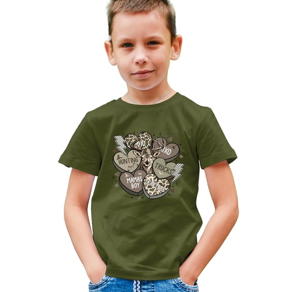 Boys Conversation Hearts Valentine's Day Shirt Country Camo Mama's Boy TShirt Military Green Shirt 12 Months