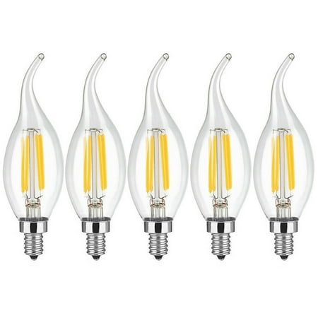 

5pcs LED COB Candelabra Bulb E12 Candle Light Lamp Bullet Flame Bulb 4W Cool White Flame Tip
