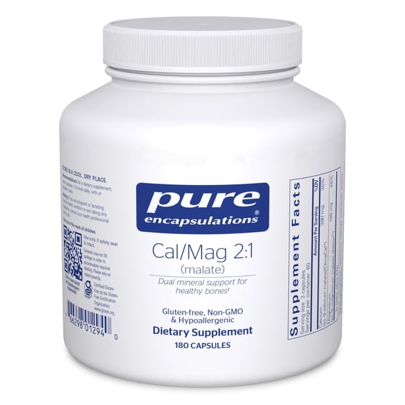 Pure Encapsulations Cal/Mag (Malate) 2:1 - Calcium & Magnesium (Malate) - Bone Health Supplement* - Optimal Absorption - Vegan & Gluten Free - 180 Capsules
