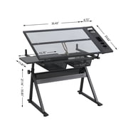 Drafting Table, 0-70° Adjustable Glass Top Artist Table - Height Adjustable Drafting Desk with Large Storage for Painting & Crafting - Ideal for Designers and Art Students (black)