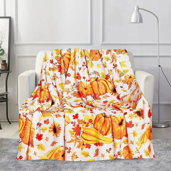 Manta de Franela con Estampado de Calabaza y Girasol | Edredón Portátil, Suave y Cálido, de 70 X 100 a 150 X 200 Cm | Decoración Otoñal: Manta Acogedora para La Siesta, para Sofá, Cama, Viajes y Camp