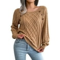 thumbnail image 1 of GDREDA Womens Square Neck Button Cable Knit Long Sleeve Casual Loose Pullover Sweater Top Khaki,M, 1 of 7