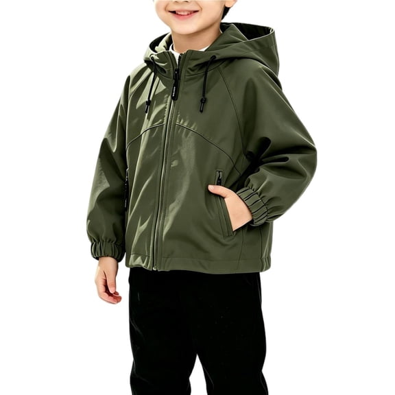 Gaxelrn Kids Boy Hooded Zip-Up Lightweight Windbreaker Jacket with Pockets Army Green,Size 12-18 Months