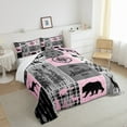 thumbnail image 4 of YST Retro Cabin Rustic Bedding For Bedroom Decor, Farmhouse Lodge Bear Comforter Set Twin Size, Hunting Wild Animal Camper Quilt Buffalo Plaid Patchwork Duvet Insert, Grey Black Pink, 4 of 5