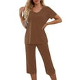 thumbnail image 3 of yievot Pajama Sets for Women Short Sleeve Shirt with Capri Pants Sets Solid Loungewear Sleepwear Pajamas Two Piece Outfits for Women, 3 of 7