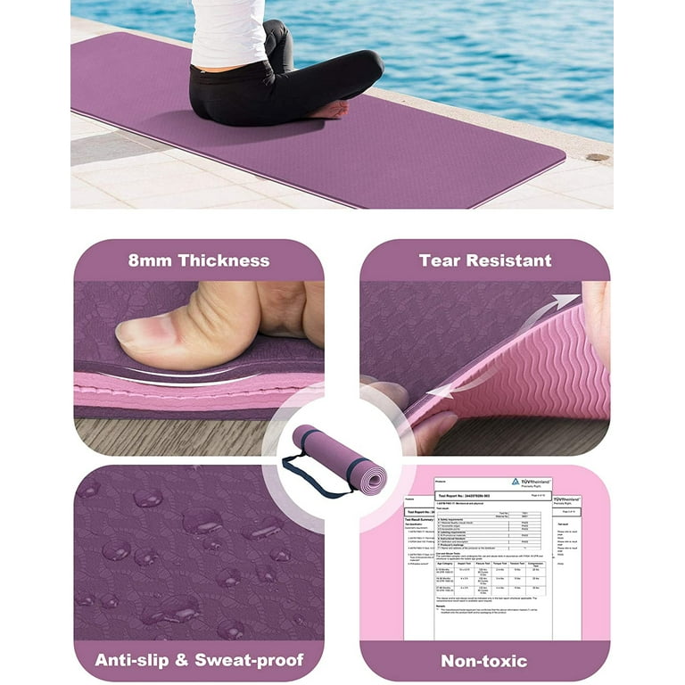 1/3 Inch (8mm) Extra Thick Exercise Workout Yoga Mat with Carrying Strap 
