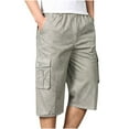 thumbnail image 2 of Men's Casual Twill Elastic Cargo Shorts Below Knee Relaxed Fit Multi-Pockets Capri Long Shorts 3/4 Outdoor Pants, 2 of 9