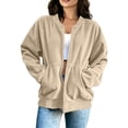 thumbnail image 4 of Women's Corduroy Bomber Jackets, Zip Front Long Sleeve Loose Fits Jackets with Pockets, Casual Fashion Outwear Coat Tops, 4 of 8