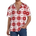 thumbnail image 7 of Lsque Plaid Heart print Men's Cuban Collar Short Sleeve Shirt Summer Beachwear Casual Button Down Fashionable Vacation Leisure Shirt-Medium, 7 of 7