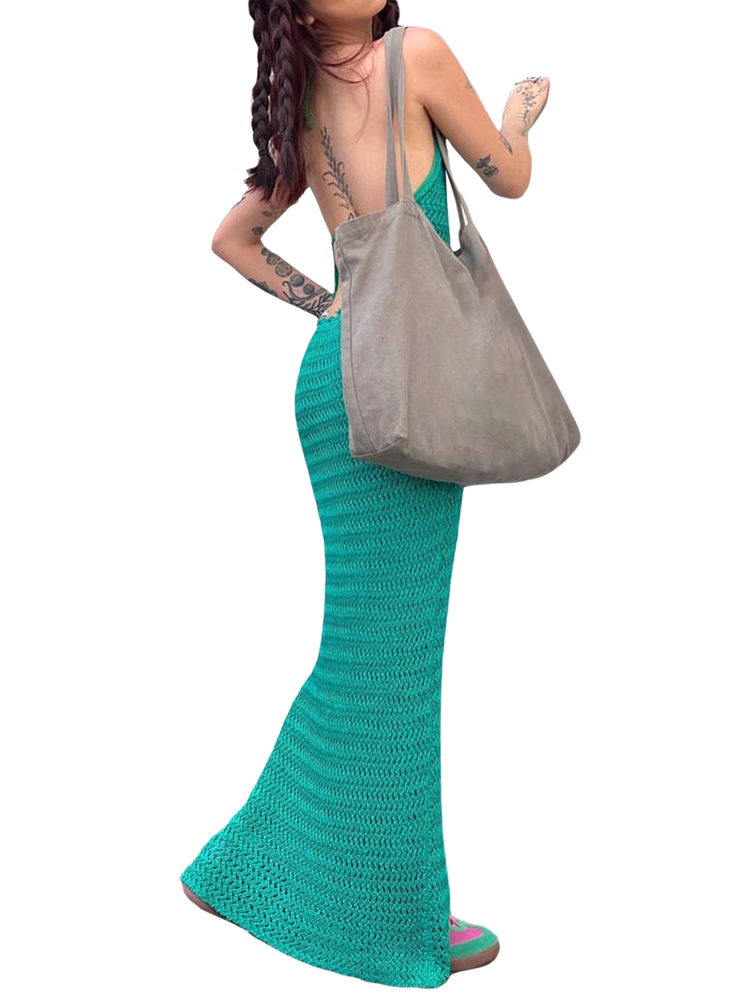Coduop Women Crochet Maxi Dresses Hollow Out Knitted Swimsuit Cover Up Dress  Long Maxi Dress - Walmart.com