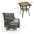 thumbnail image 2 of 3-Piece Outdoor Bistro Set, Grey PE Rattan Patio Furniture with 360° Swivel Glider Chairs and 2-Tier Table, Weather-Resistant Set for Balcony, Porch, and Small Garden Spaces, 2 of 7