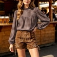 thumbnail image 2 of vigerkar Women's Puff Long Sleeve Flowy Gingham Tops | Neck Blouses,Going Out Tops,Bussiness Casual,Dressy,Plaid Shirts,2026 tops (Coffee, S), 2 of 5