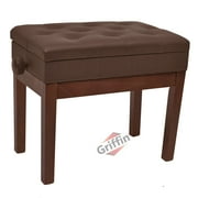 Adjustable Piano Brown PU Leather Bench by Griffin Vintage Stylish Design, Heavy-Duty & Ergonomic Keyboard Stool Seat & Convenient Hidden Storage Space Perfect For Home & Professional