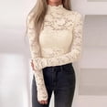 thumbnail image 6 of WULMLEO Womens Lace Long Sleeve Tops Sheer Mesh Blouse Beige M, 6 of 7