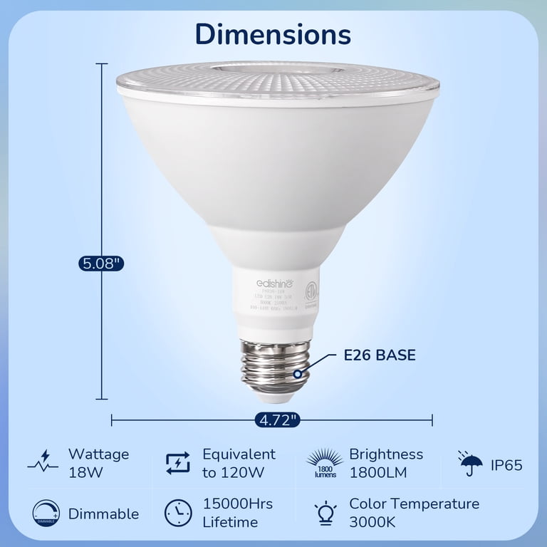 EDISHINE LED PAR38 Flood Light Bulbs, 18W Dimmable (4-Pack) photo 2