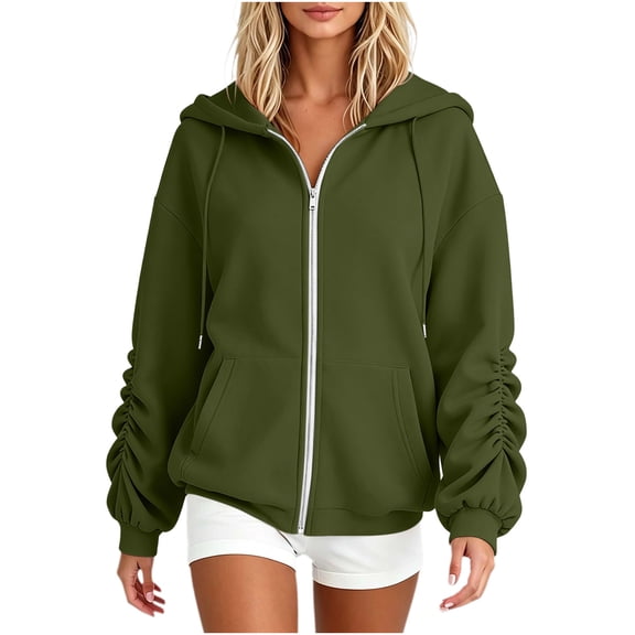 jjayotai Womens Zip up Hoodies Ruffle Long Sleeve Oversized Sweatshirts Trendy Casual Fashion Jacket with Pockets