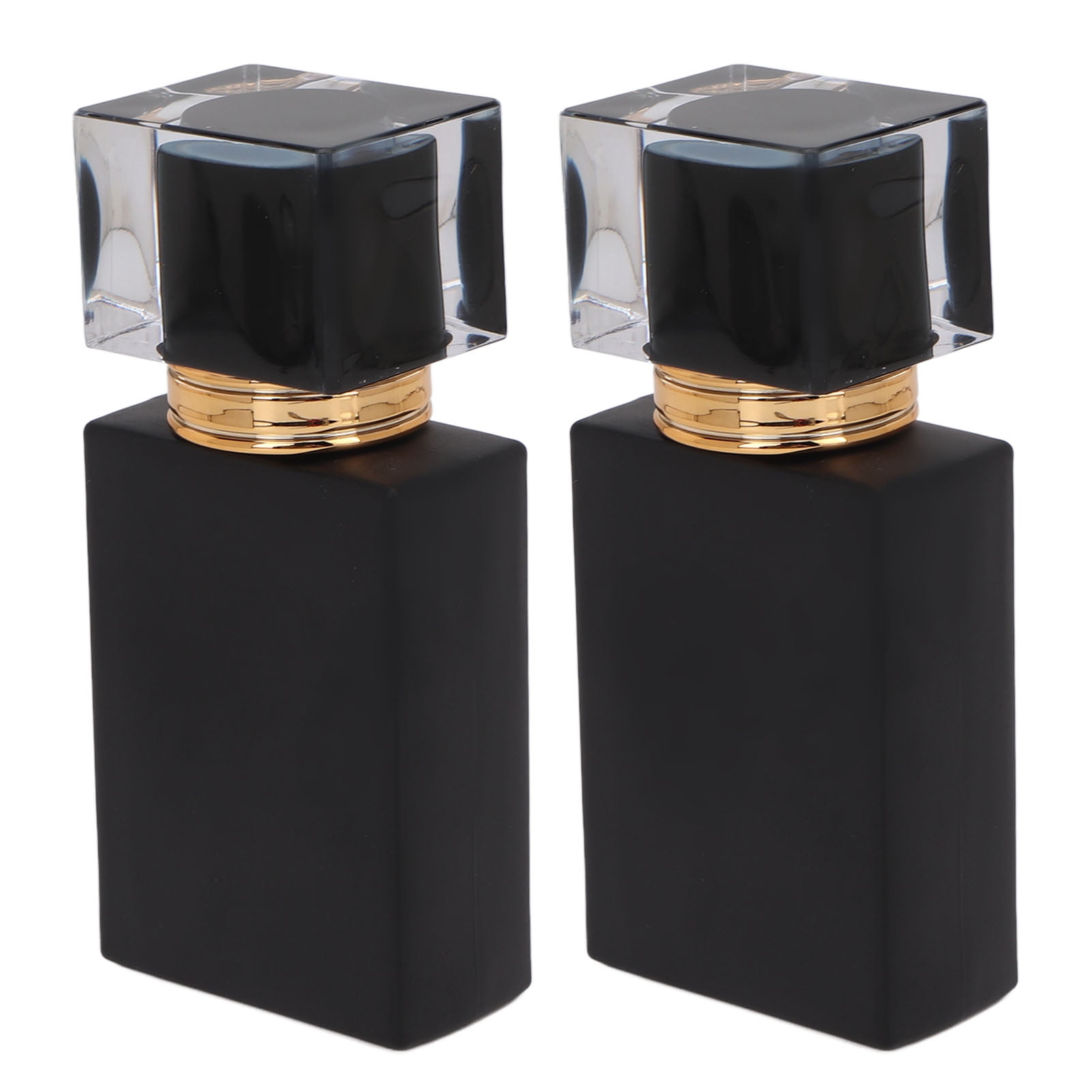 YAHHU 2pcs Glass Spray Perfume Bottle Leakproof Atomizer Empty Refillable Fine Mist Atomizing Nozzle Cosmetic Container 30ml (1.01 oz) Travel Size Dispenser Set for Essential Oils, Black and Gold
