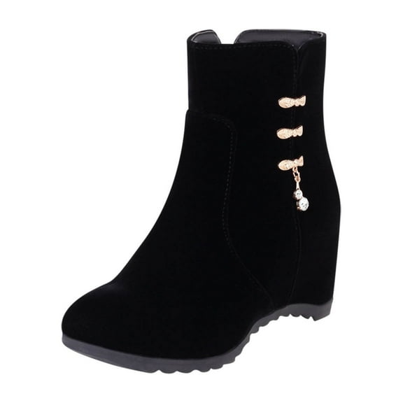 Women Ankle Boots Inside High Slope Heel Booties Autumn and Winter Fleece Liner Casual Short Boots