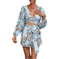 thumbnail image 2 of Pantalons pour Femmes Shorts pour Femmes Mode Été Décontracté Sexy Manches Longues Imprimé Col en V Combinaisons, 2 of 7