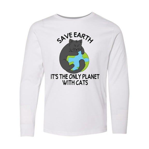 Inktastic Save Earth It's the Only Planet with Cats with Black Cat Long Sleeve Youth T-Shirt