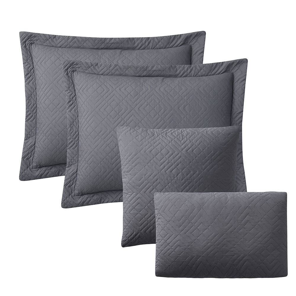 Nestl 5 Piece Quilt Set Queen , Soft Microfiber Lightweight Bedspread Coverlet, Modern Style Diamond Weave Bed Cover, Gray