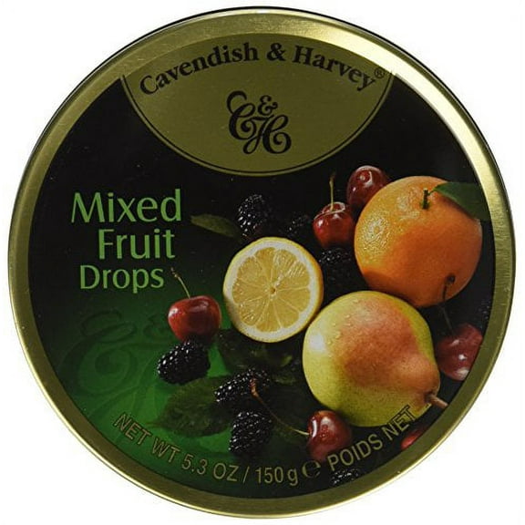 Cavendish & Harvey | Mixed Fruit Hard Candy Drops | 5.3 Ounce Tin