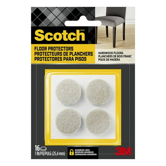 Scotch Round Felt Pads, Beige, Furniture Bumpers, 1 in, 16 Pack