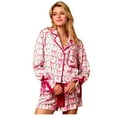 thumbnail image 4 of Womens Pajama Set Trendy Christmas Bow Print Button Down Short Sleeve Shorts Set Sleepwear,XXL,Red, 4 of 8
